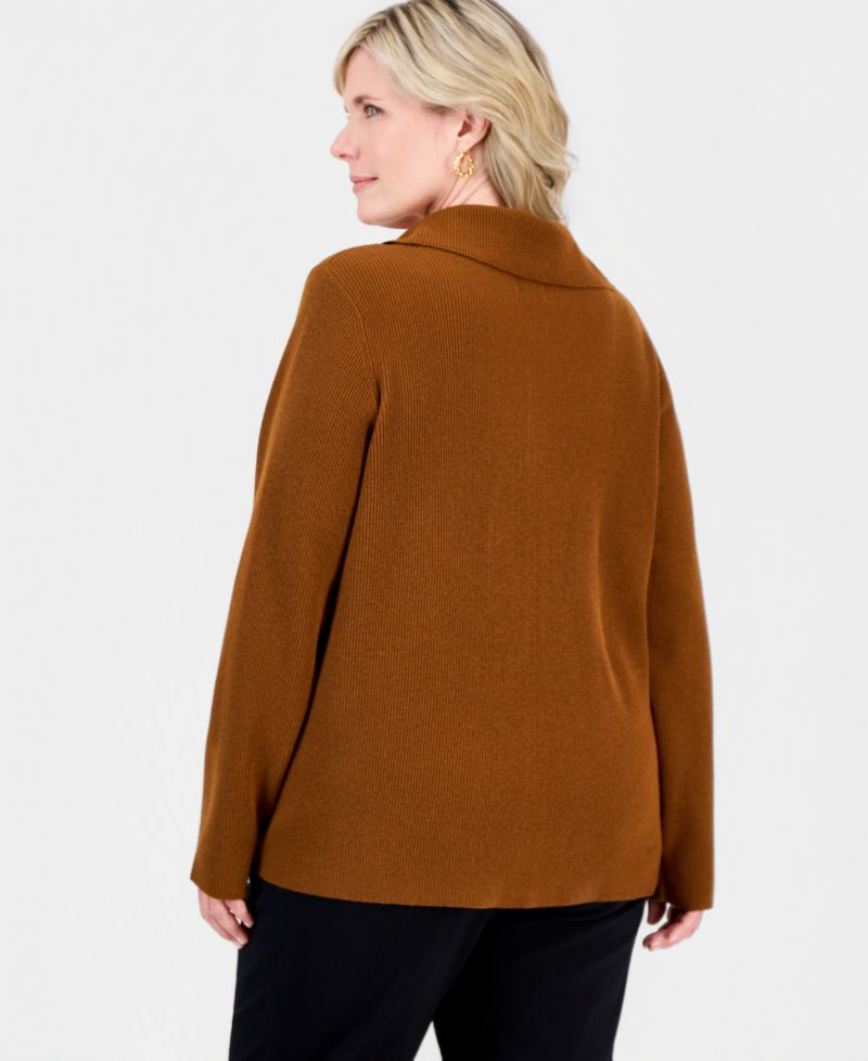 Petite Collared Long-Sleeve Button Cardigan