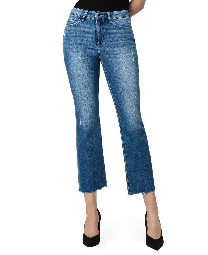 Women's High Rise Raw Distressed Hem Kick Flare Jeans