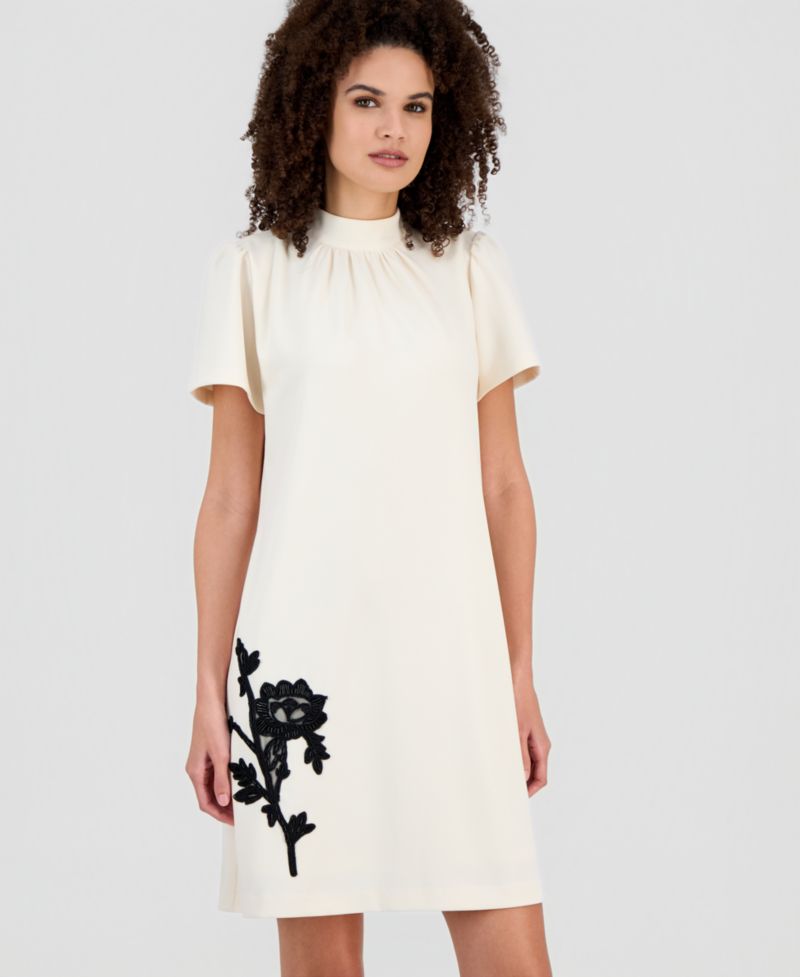 Women's Mock Neck Floral Appliqu&eacute; Dress