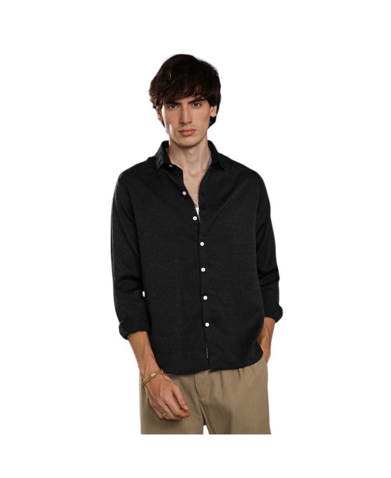 Men's Onyx Black Abstract-Textured Shirt