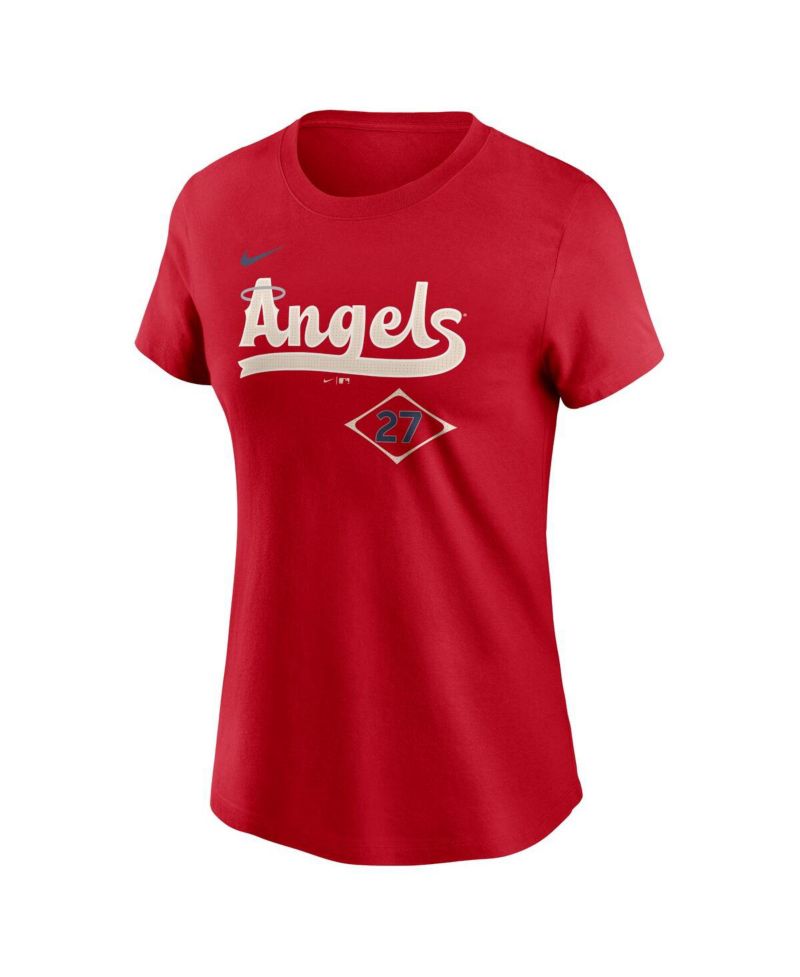 Women's Mike Trout Red Los Angeles Angels 2024 City Connect Fuse Player Name & Number T-Shirt