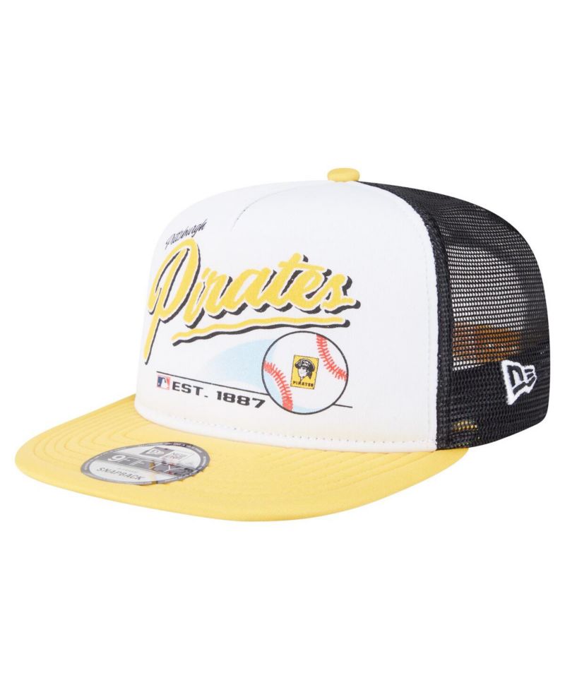 Men's White/Gold Pittsburgh Pirates Retro Script Trucker 9FIFTY Snapback Hat
