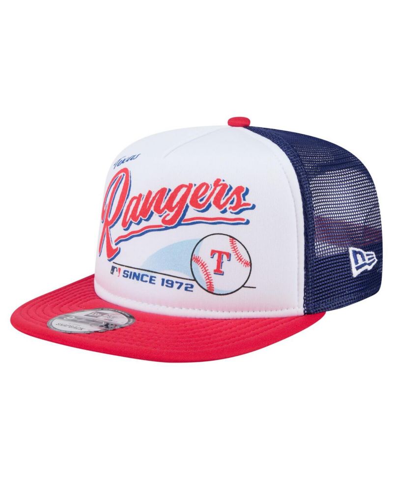Men's White/Red Texas Rangers Retro Script Trucker 9FIFTY Snapback Hat