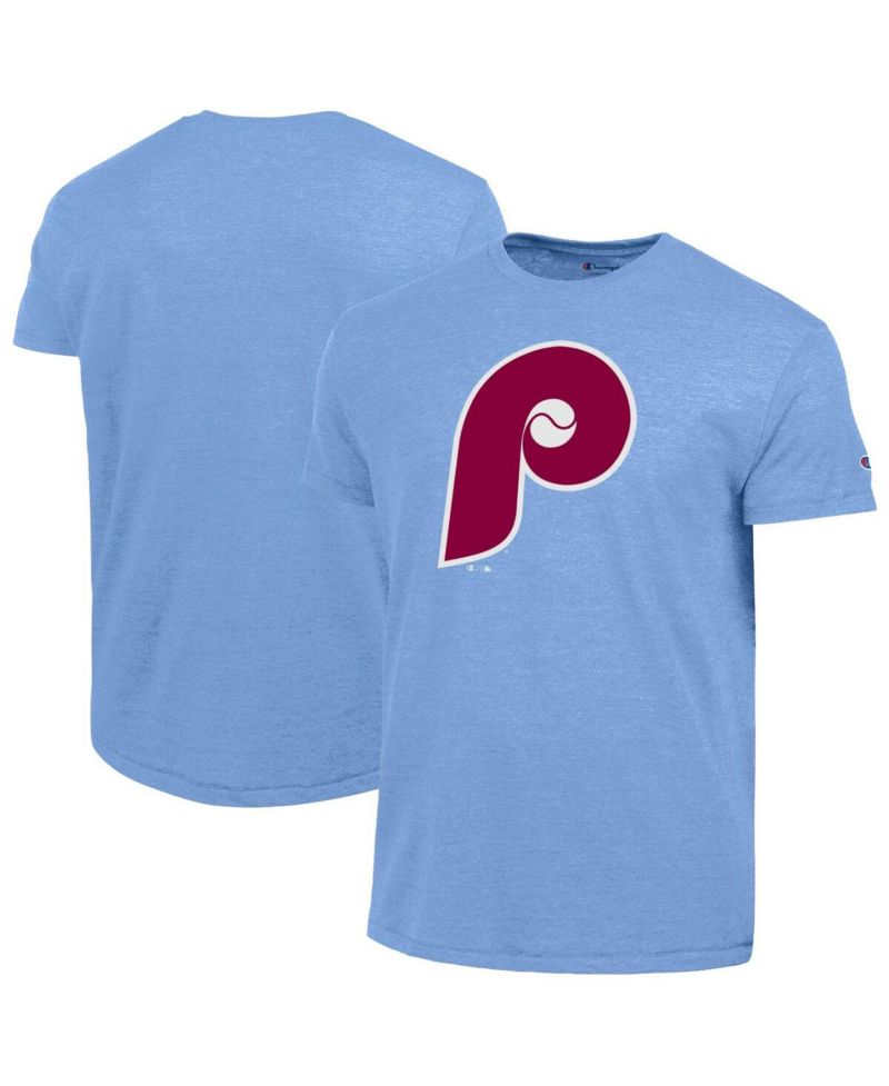 Men's Light Blue Philadelphia Phillies Cooperstown Logo Tri-Blend T-Shirt