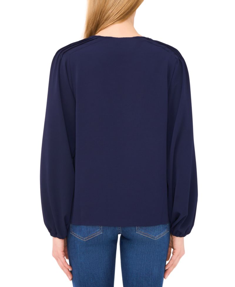 Women's Circular Trim Pin-Tuck Long-Sleeve Top