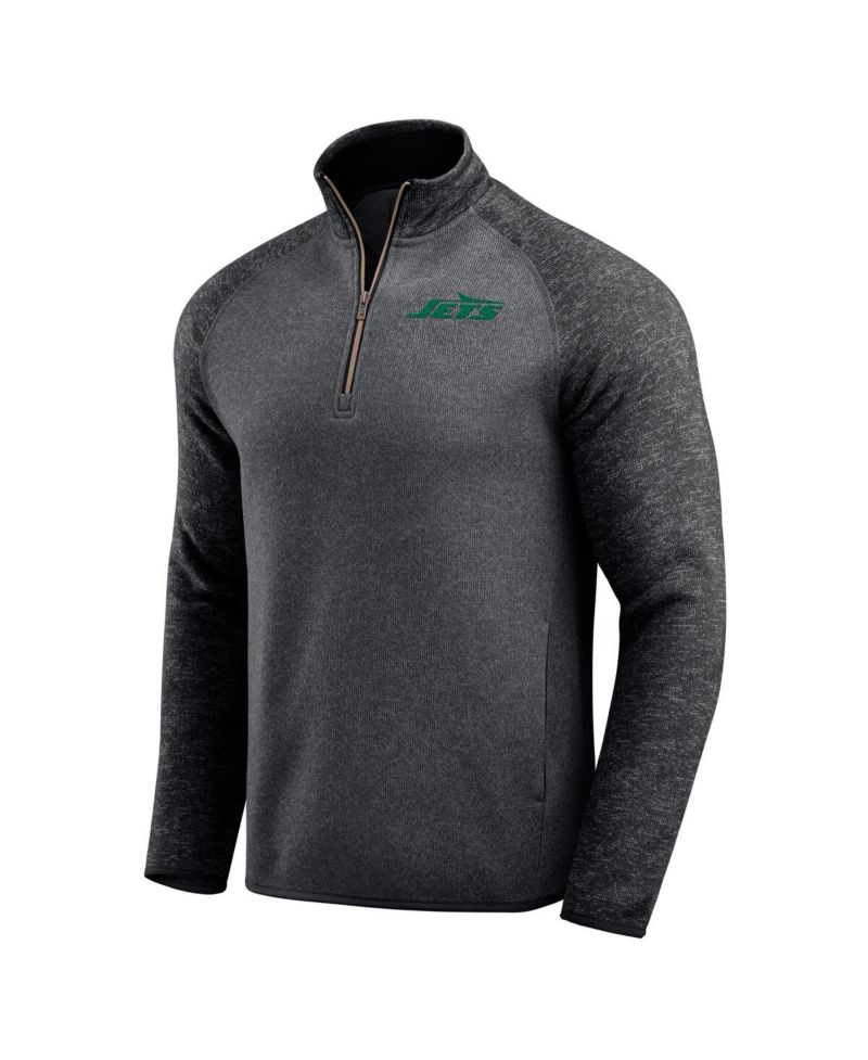 Men's Black New York Jets Tonal Raglan Quarter-Zip Top