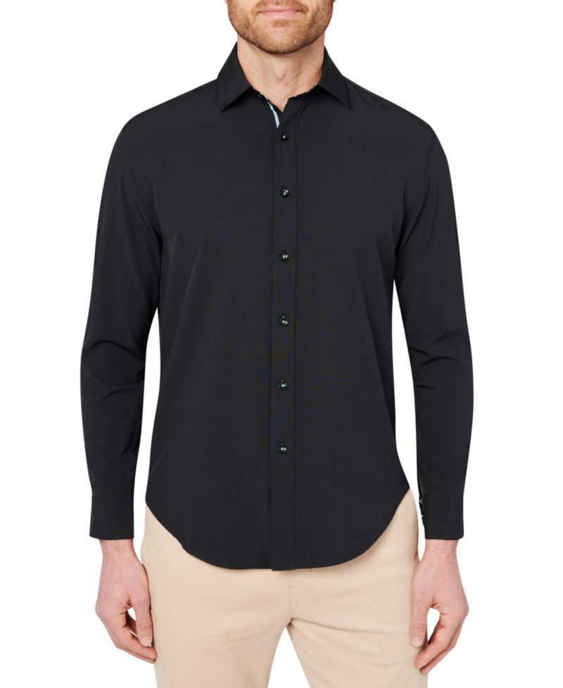 Men's Regular Fit 4-Way Stretch Performance Long Sleeve Button Down