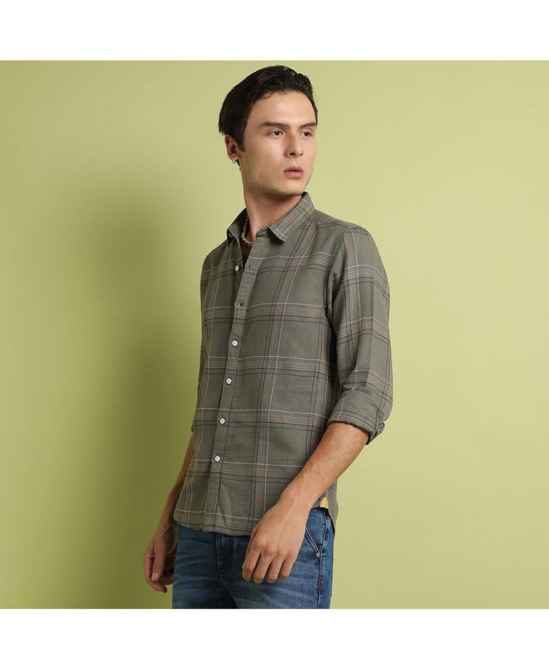 Men's Olive Green Maxi Tartan Plaid Shirt