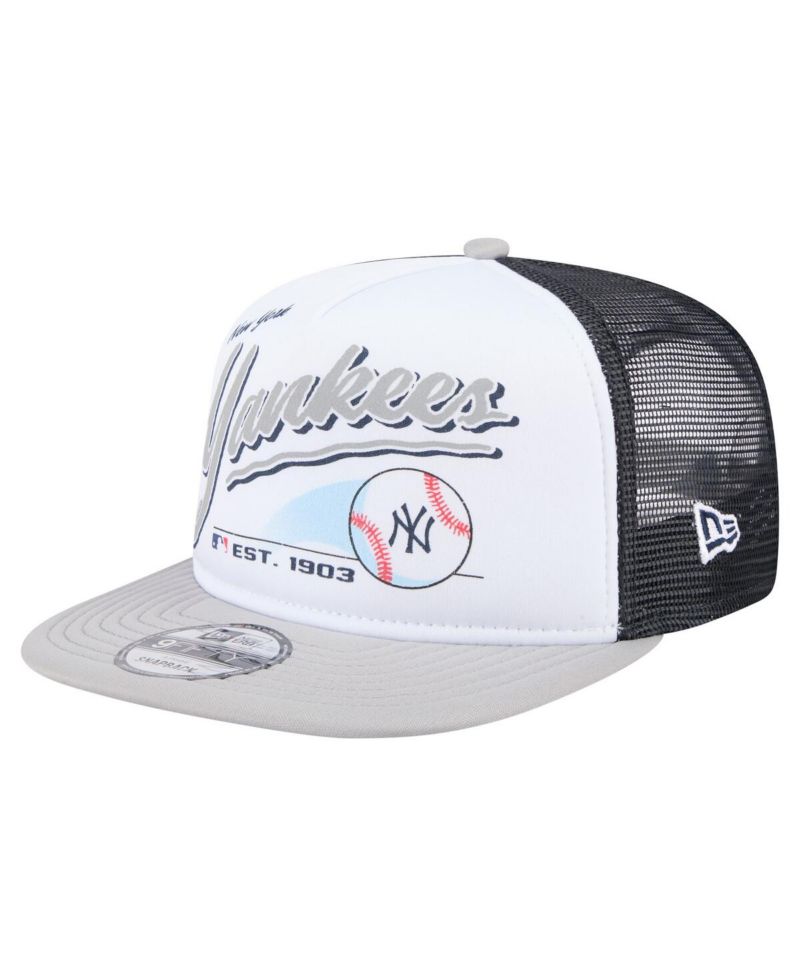Men's White/Gray New York Yankees Retro Script Trucker 9FIFTY Snapback Hat