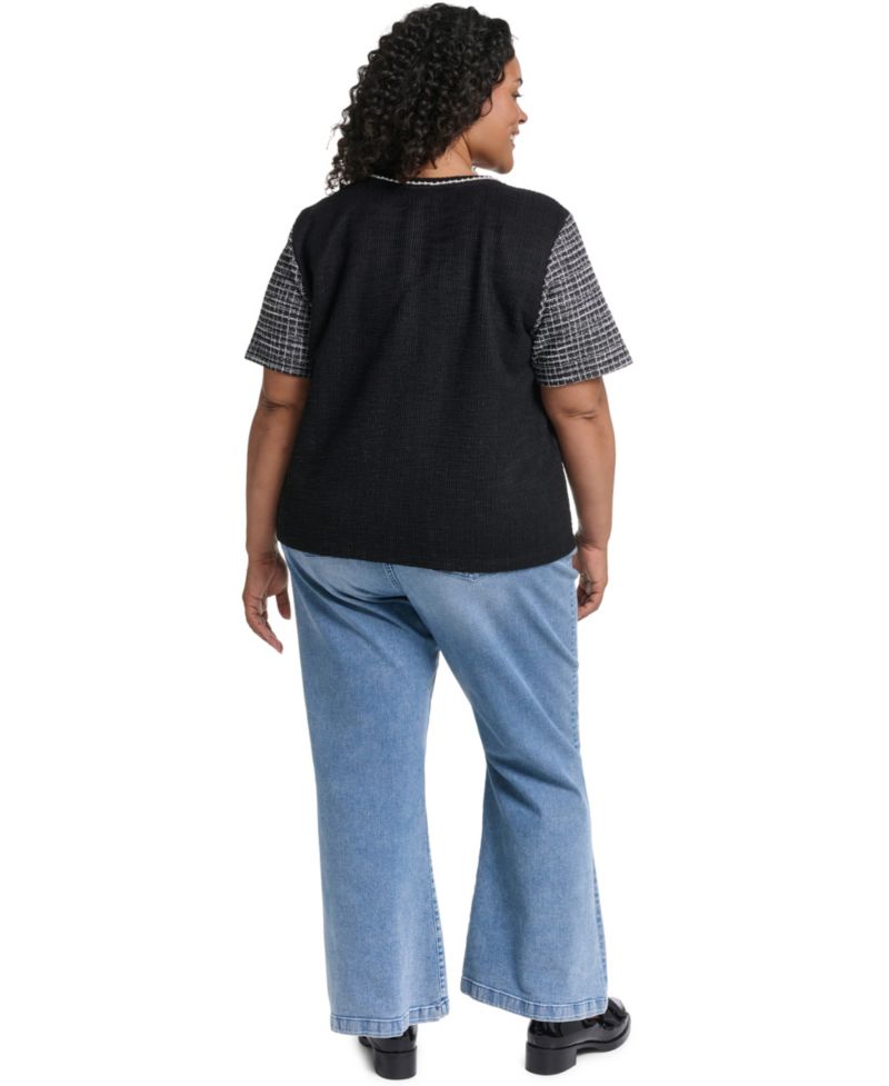 Plus Size Tweed Knit Short-Sleeve Top