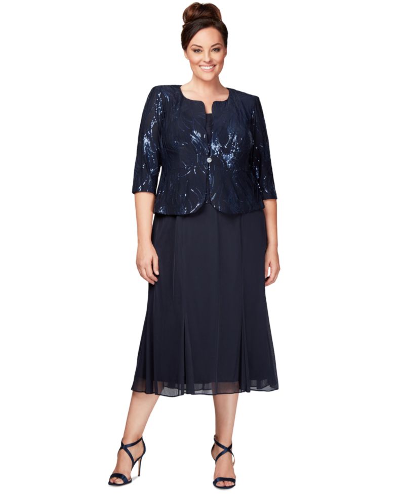 Plus Size Sequined Chiffon Dress and Jacket