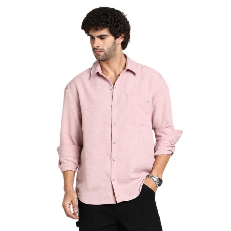 Men's Rose Pink Modular Solid Oversized Shirt