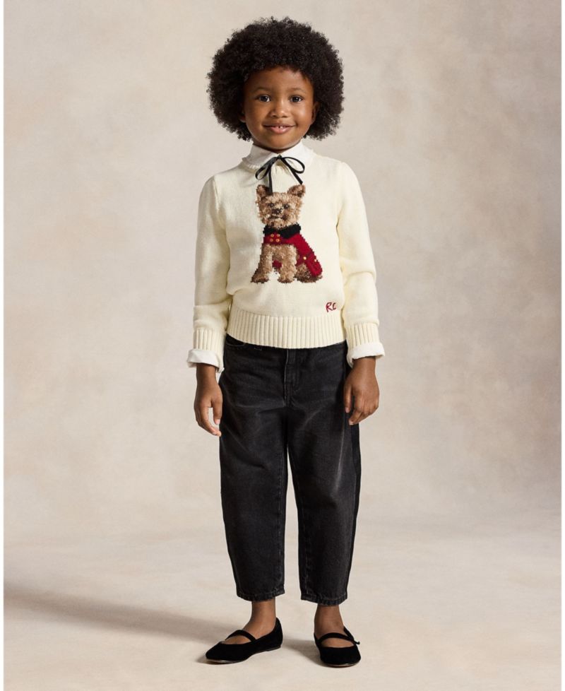 Girls' 2T-6X Dog Cotton Sweater