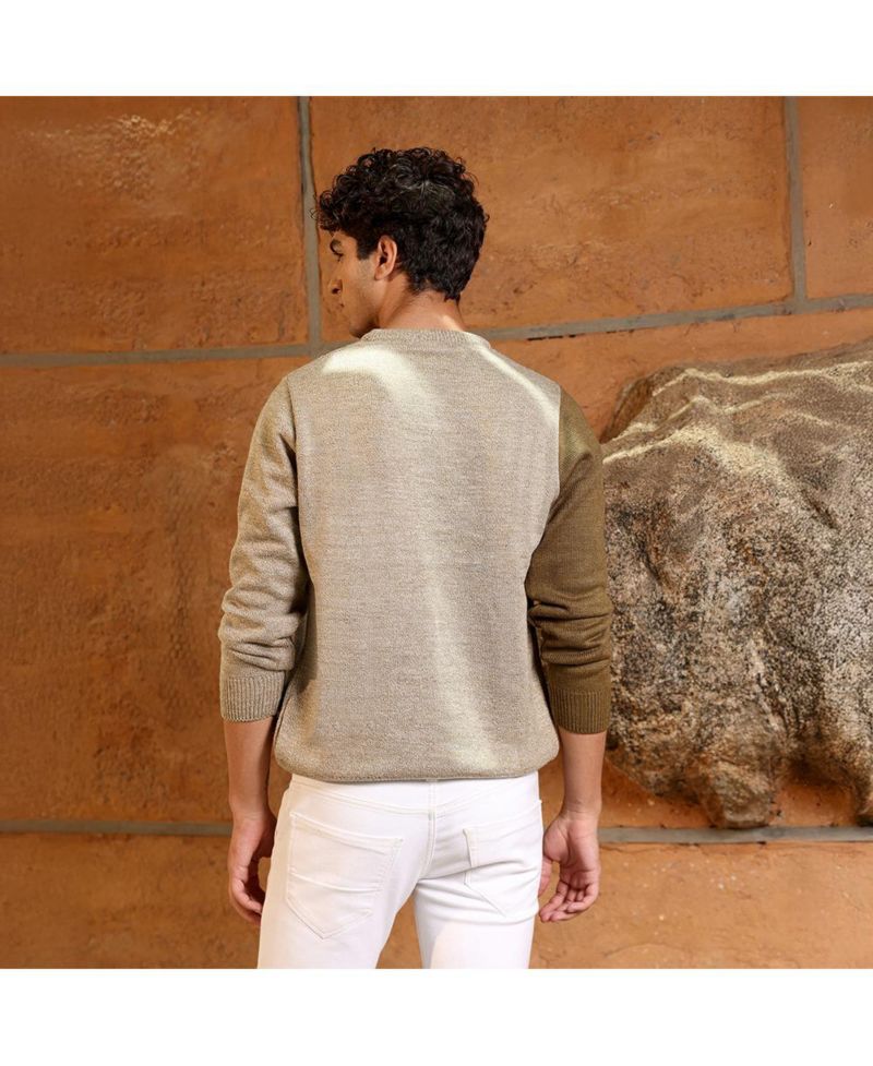 Men's Sand Beige Textured-Jacquard Knit Pullover Sweater