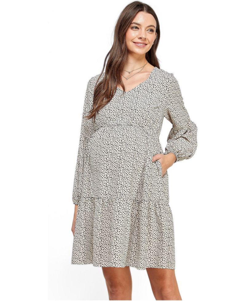 Women's Printed Empire Waist Tiered Dress with Side Pockets