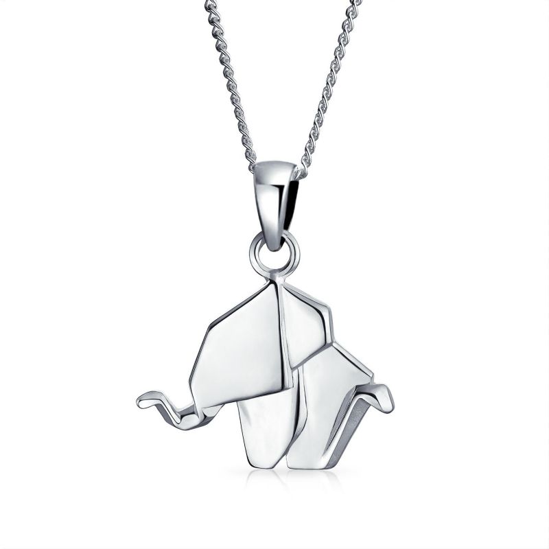 .925 Sterling Silver 3D Geometric Elephant Pendant Necklace Origami Jewelry