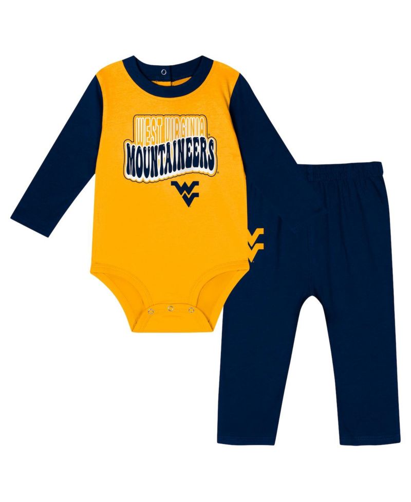 Baby Boys and Girls Navy West Virginia Mountaineers Double Up Long Sleeve Bodysuit and Pant Set