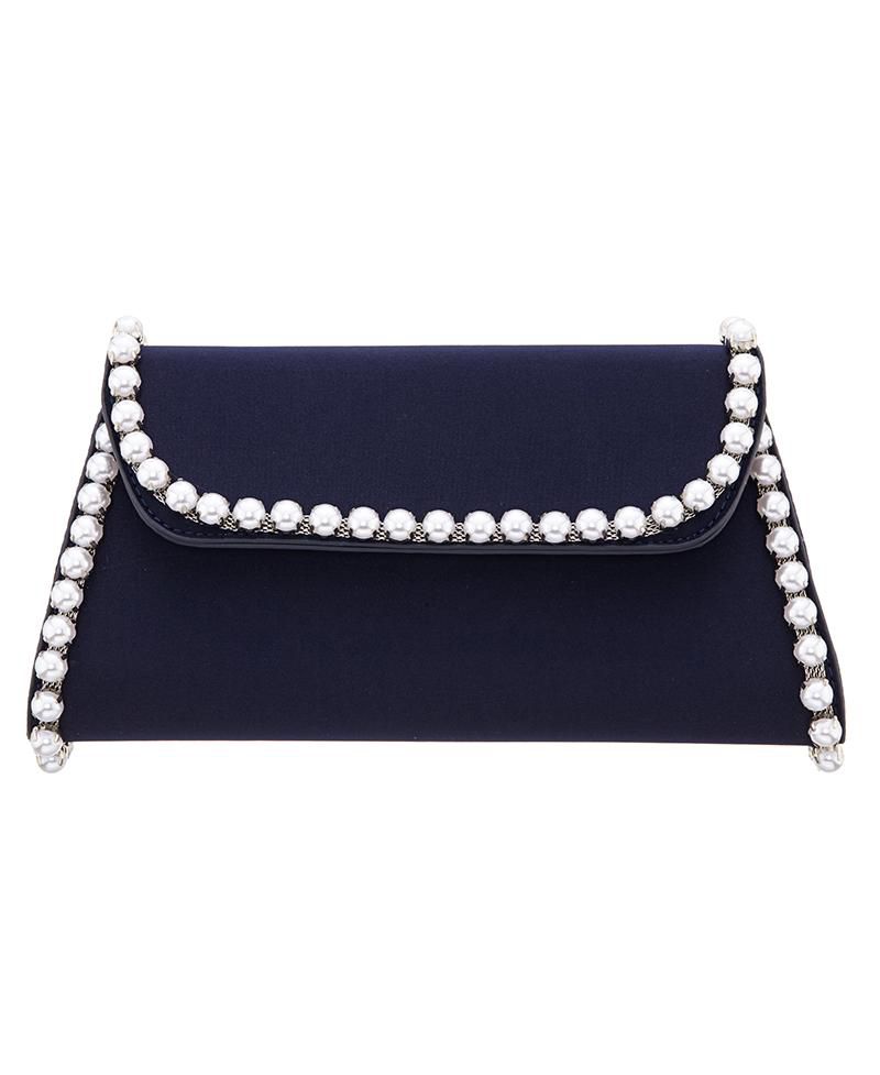 Imitation Pearl Trim Trapezoid Flap Bag