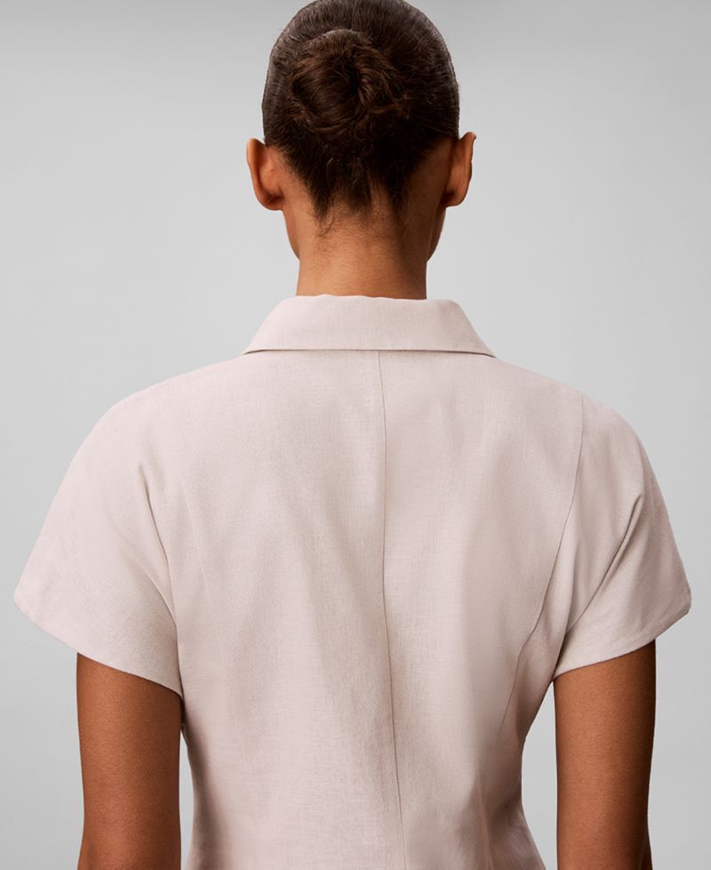 Women's Short-Sleeve Collared Midi Shirt Dress