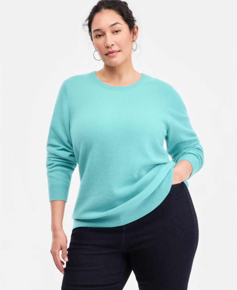 100% Cashmere Women's Petite Long-Sleeve Crewneck Sweater