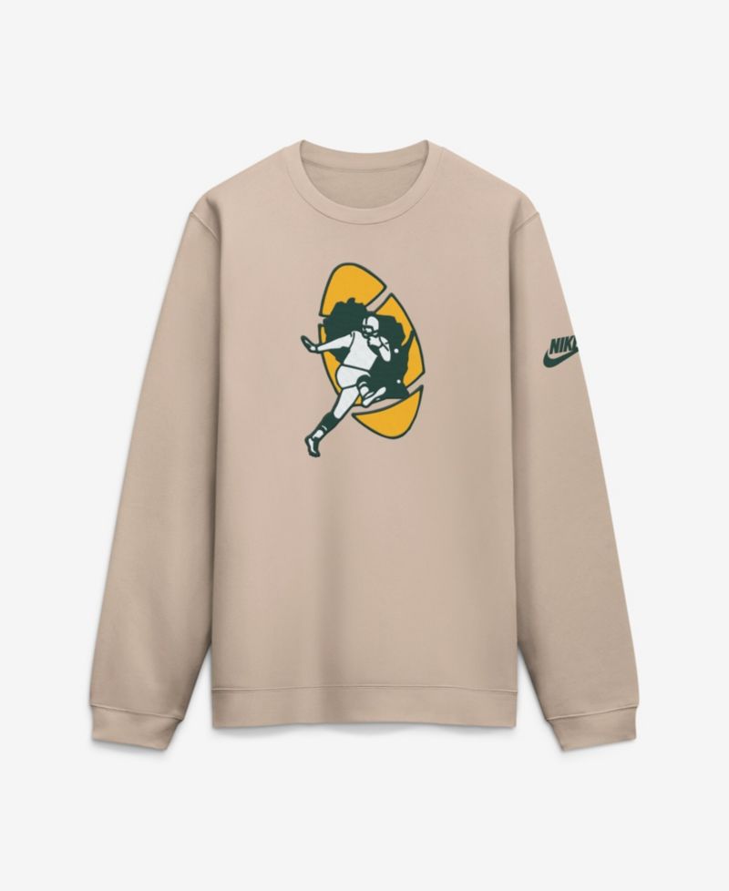 Men's Sand Green Bay Packers I-Formation Rewind Club Crew Sweatshirt