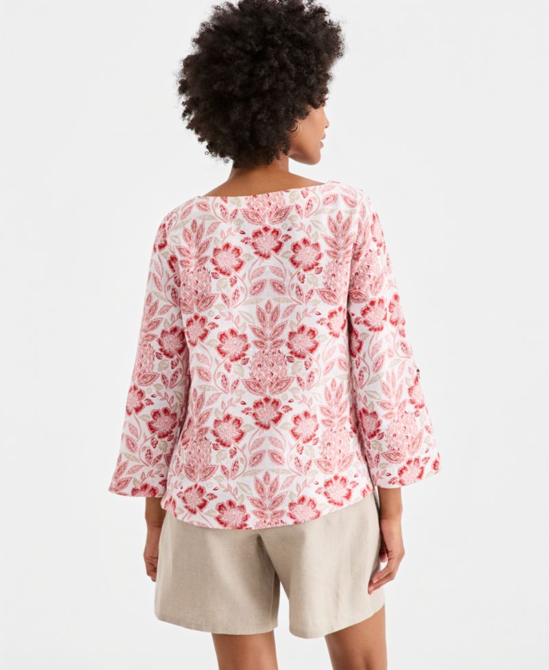 Petite 100% Linen Cuffed Top