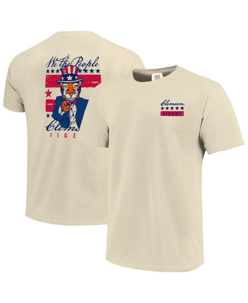 Men's Cream Clemson Tigers Uncle Sam Mascot T-Shirt