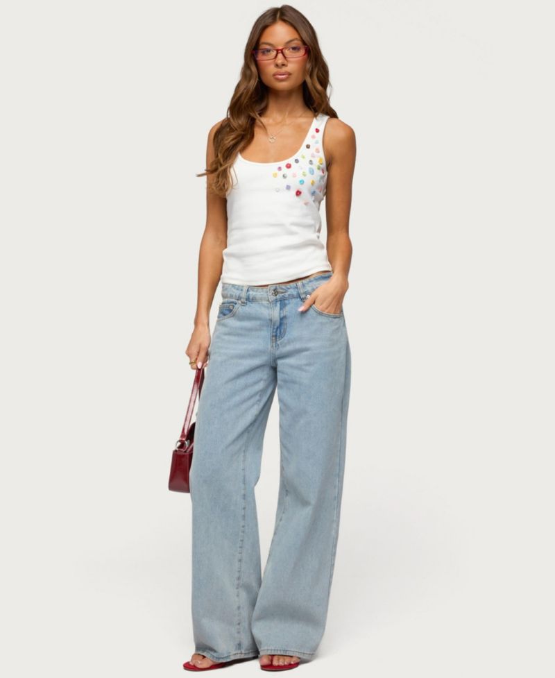 Women's Natash Mixed Button Tank Top