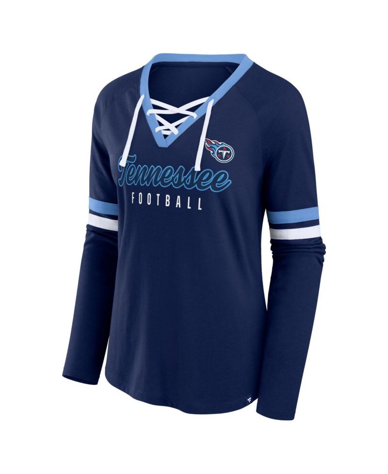 Women's Navy Tennessee Titans Won and Done Lace-Up Long Sleeve Fashion Top