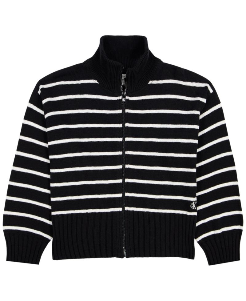 Girls' 7-16 Stripe Full-Zip Cardigan Sweater