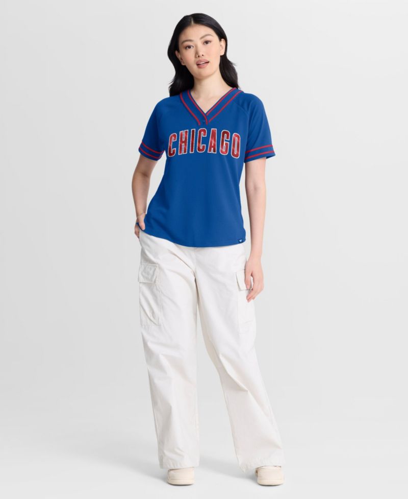 Women's Royal Chicago Cubs Diva Race Ahead Raglan V-Neck T-Shirt
