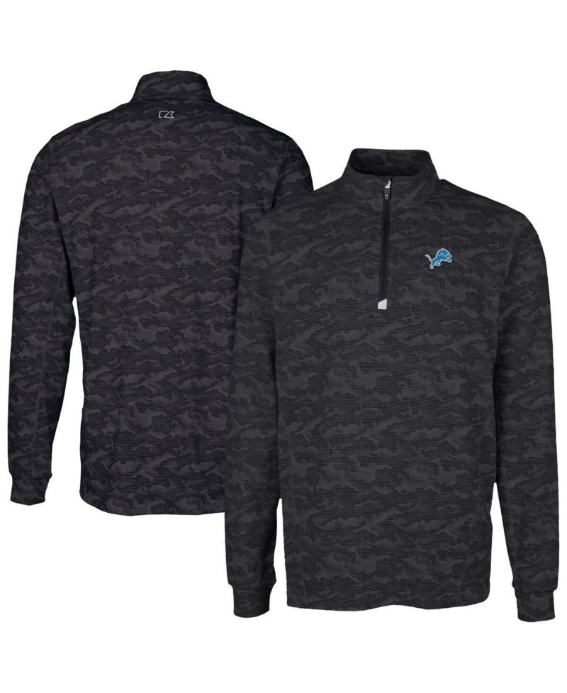 Men's Black Detroit Lions Traverse Camo Print Stretch Quarter-Zip Top