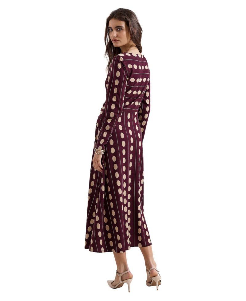 Women's Eugenie Spot Knot-Waist Long-Sleeve Midi Dress