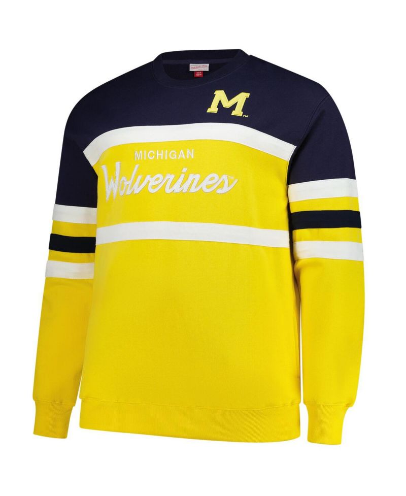 Men's Maize Michigan Wolverines Big & Tall Vintage Logo Head Coach Fleece Pullover Sweatshirt
