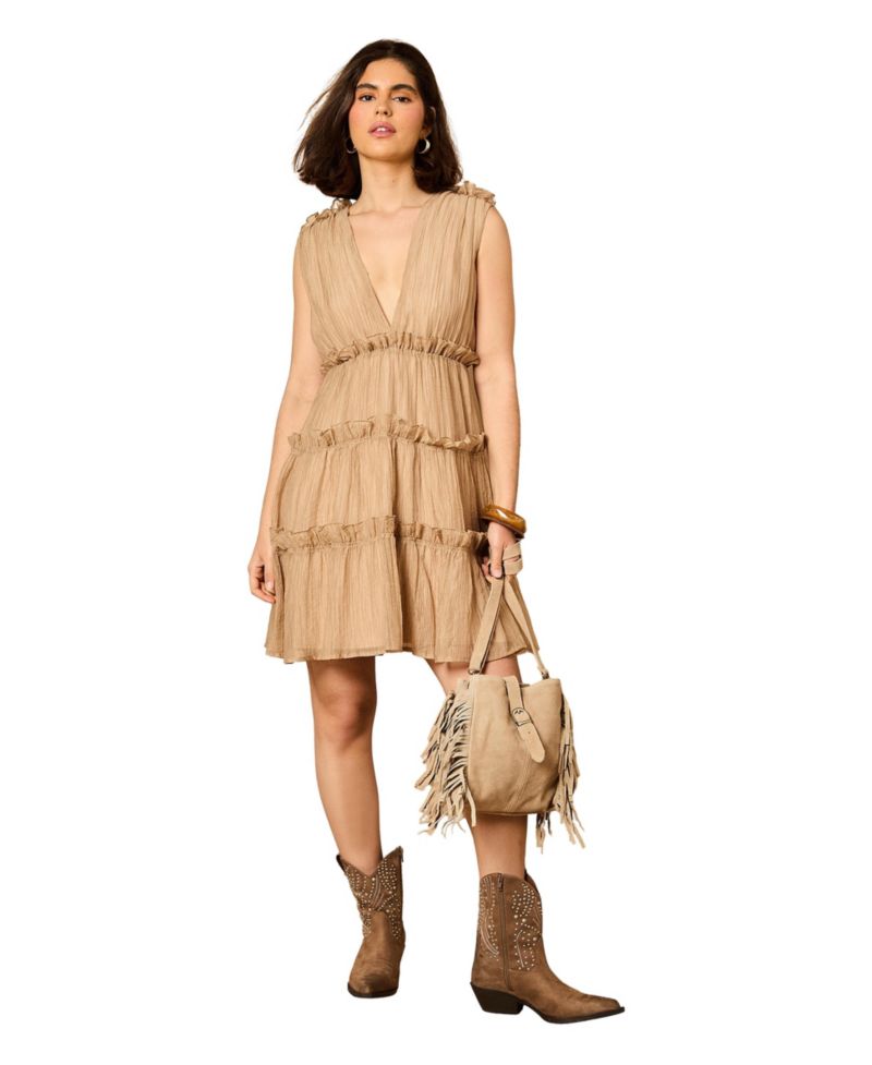Women's Tiered Detail V-Neck Mini Dress