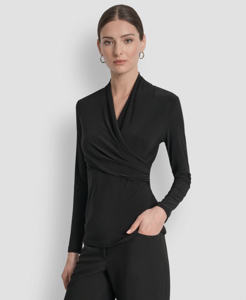 Petite Matte Jersey Faux Wrap Top