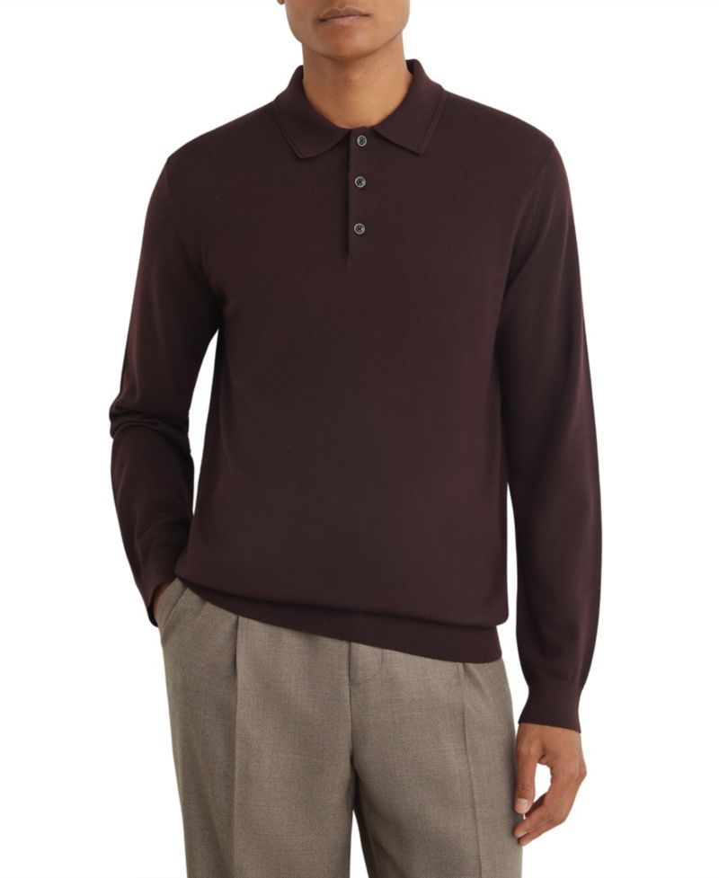 Men's Trafford Slim-Fit Merino Wool Ribbed Polo Shirt