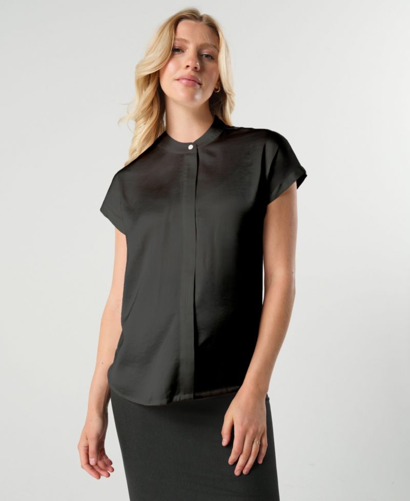 Women's Short Sleeve Satin Shell Top with Concealed Nursing Zip