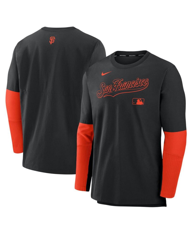Men's Black/Orange San Francisco Giants Authentic Collection Lightweight Player Tri-Blend Performance Pullover Sweatshirt