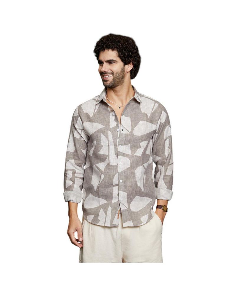 Men's Tan Brown Abstract Heathered Shirt