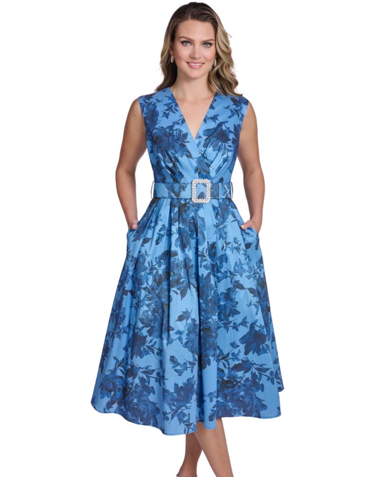 Petite Printed V-Neck Midi Dress