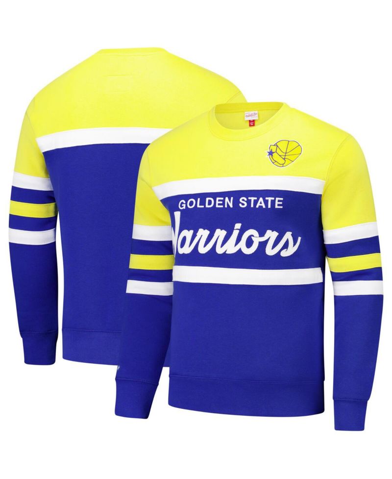 Men's Royal/Gold Golden State Warriors Hardwood Classics Vintage Logo Head Coach Pullover Sweatshirt
