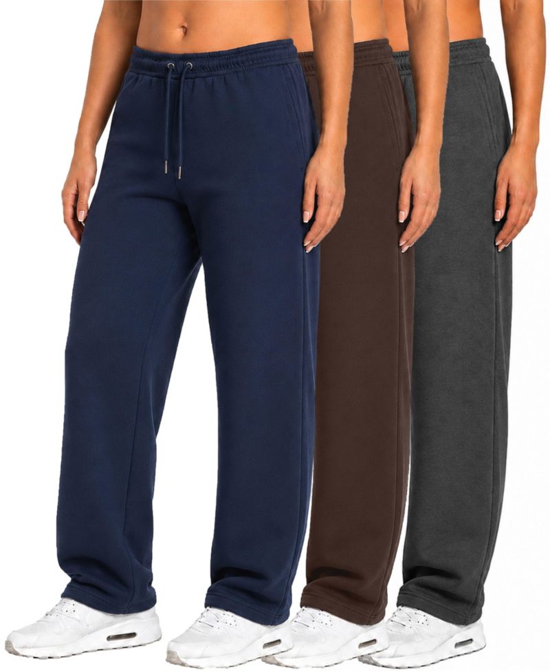 Women's Loose-Fit Tech Fleece Open-Bottom Sweatpants, 3-Pack
