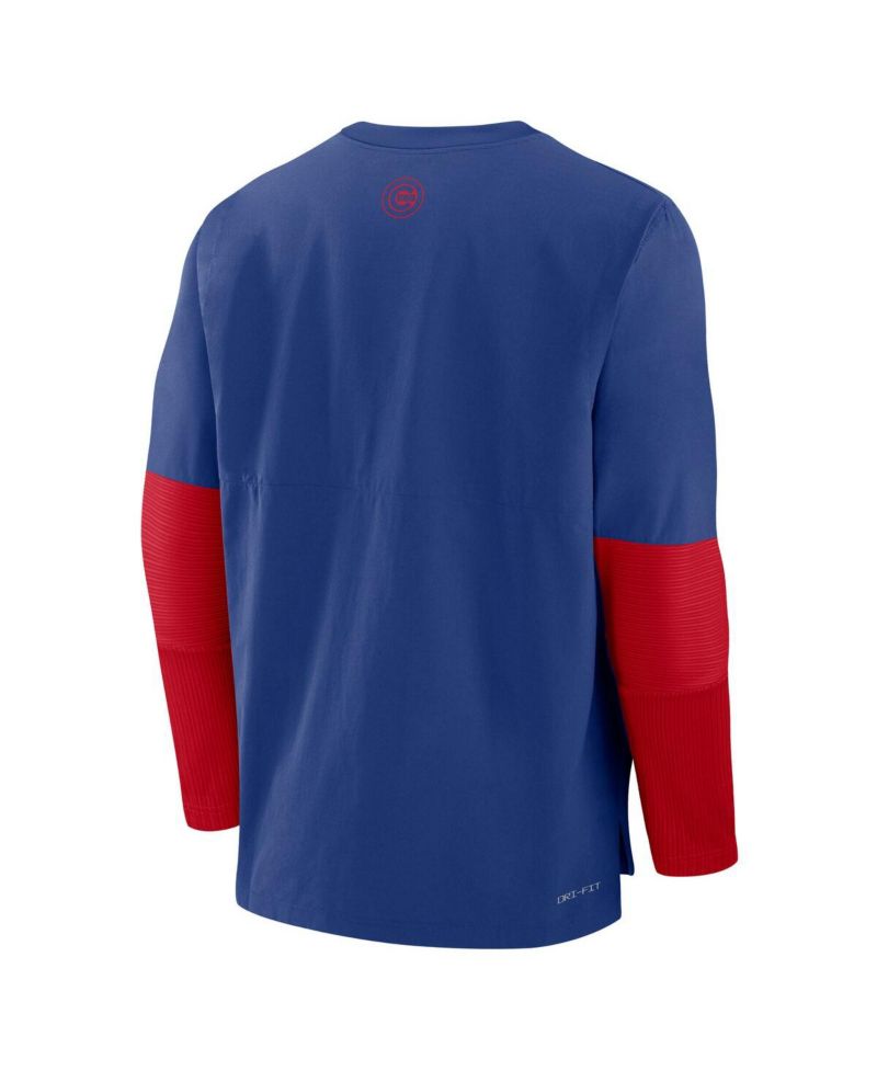 Men's Royal/Red Chicago Cubs Authentic Collection Lightweight Player Tri-Blend Performance Pullover Sweatshirt