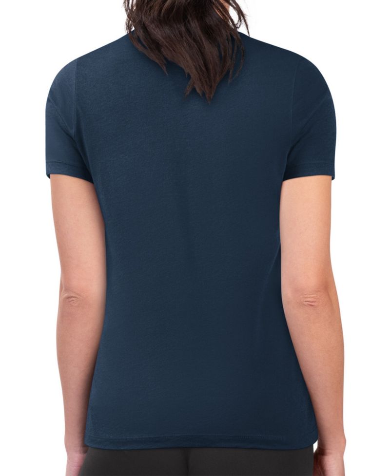 Women's Navy New York Yankees Super-Slim Fit Lightweight Collage Team Graphic Crew Neck T-Shirt