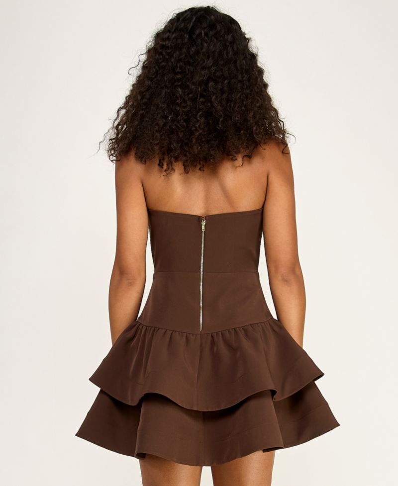 Juniors' Strapless Drop-Waist Tiered Mini Dress