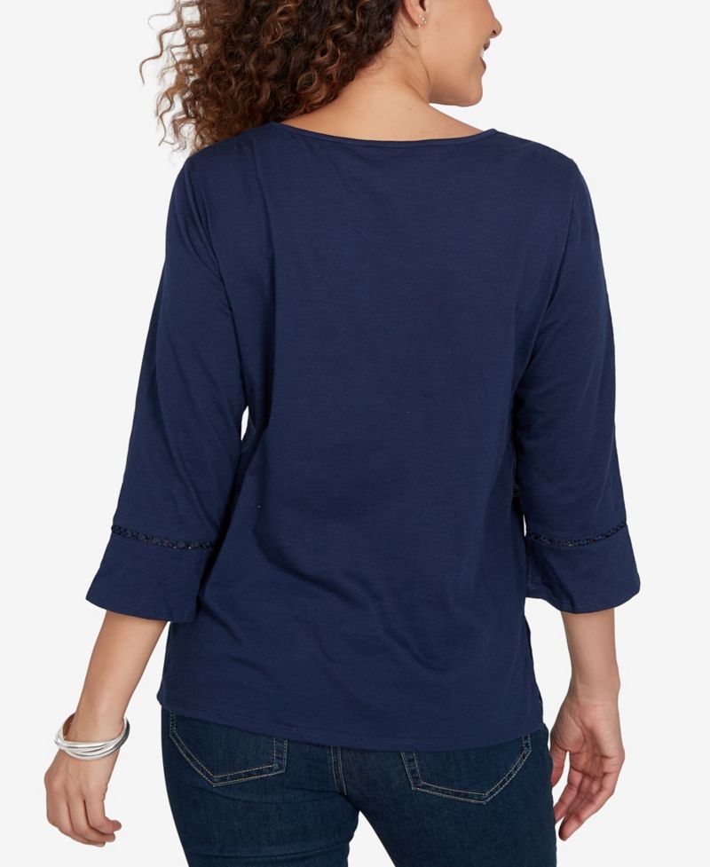 Petite Asymmetric Sequin Flowers Knit Top