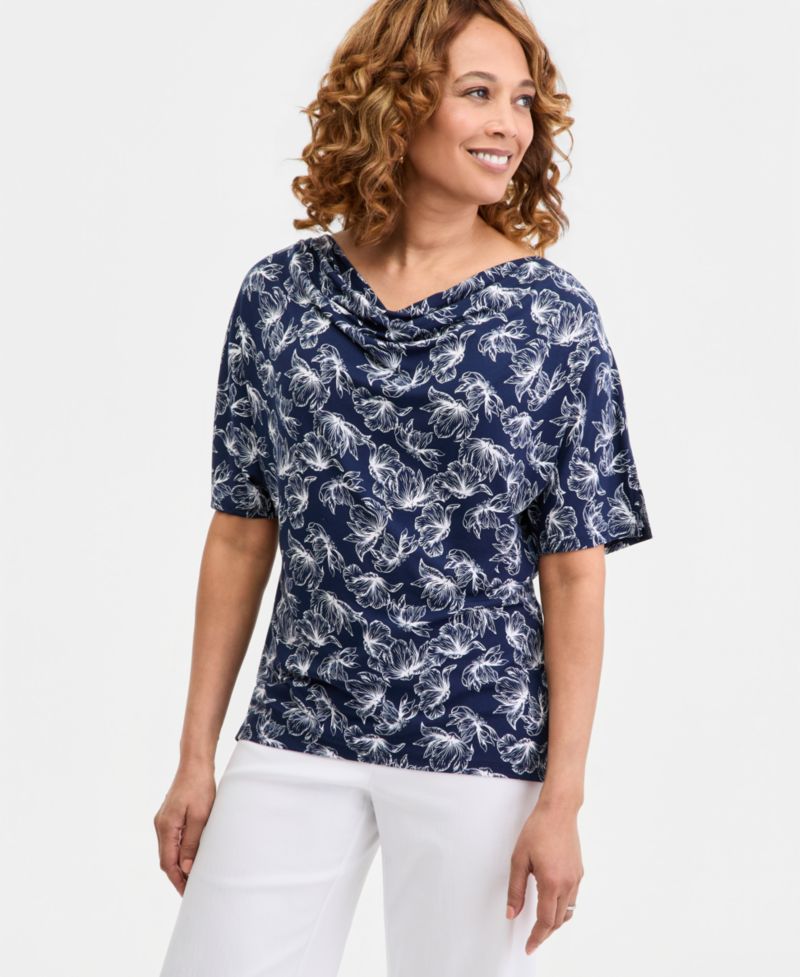 Women's Printed Cowl-Neck Knit Top