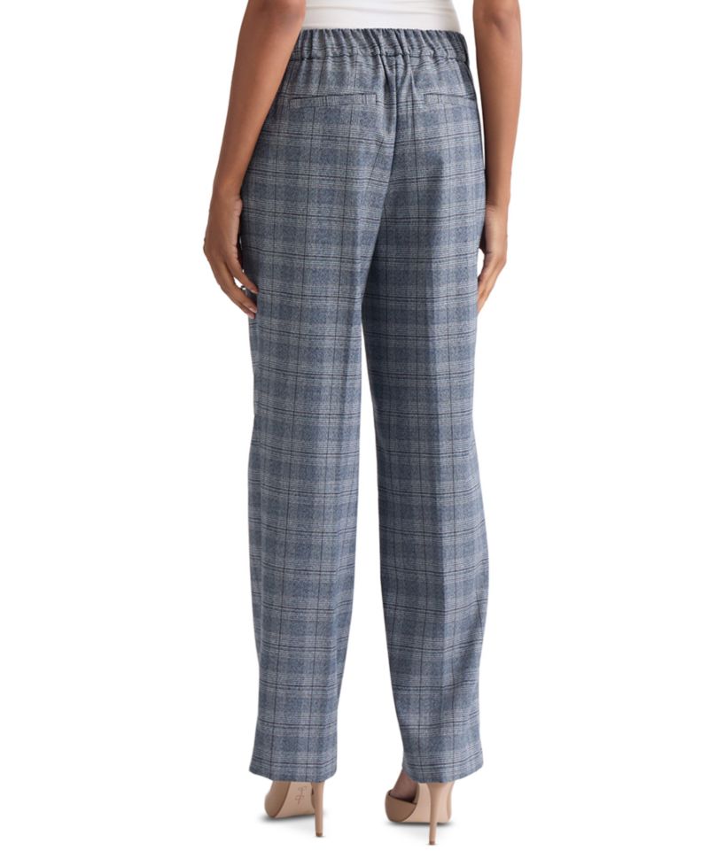 Petite Plaid Straight-Leg Pull-On Pants