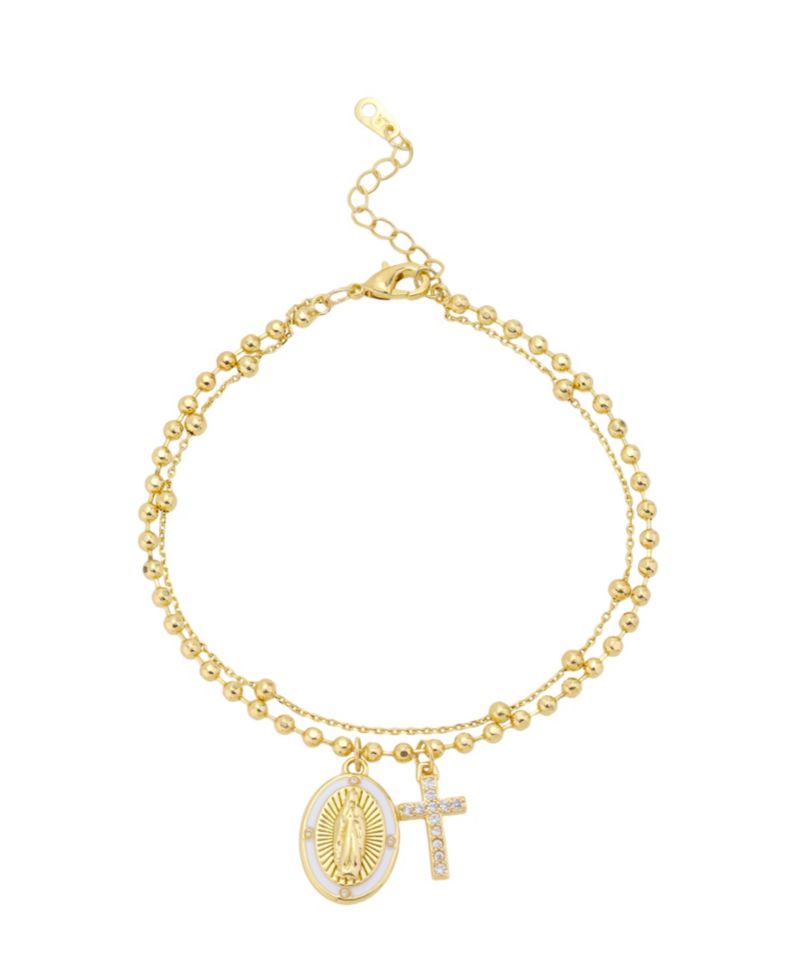 Cubic Zirconia Virgin Mary Double Layer Charm Bracelet